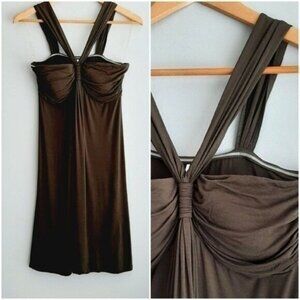 SEAFOLLY \ Australia Halter Beach Mini Dress Stretchy Brown Khaki Green Sz M